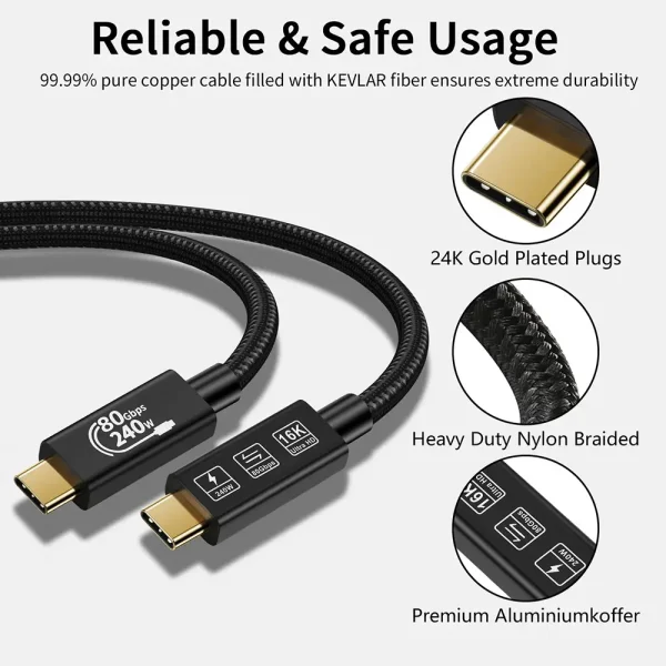 USB5 Cable with Thunderbolt 5 Cable 240 W Charging Cable 80 Gbps Data Cable 1