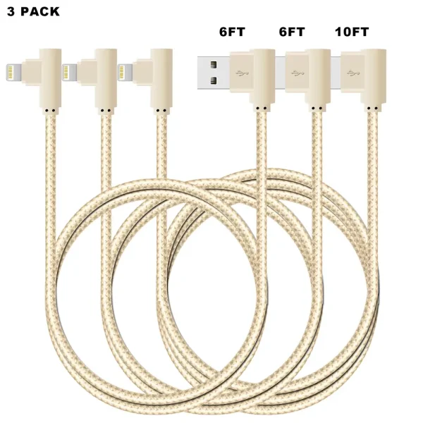 APPHONE Double Elbow 90 Degree Gold Braided USB A to Lightning Cable (2)