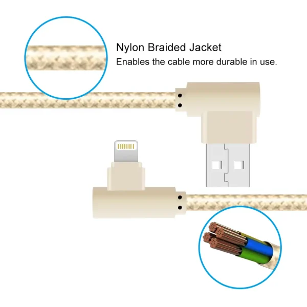 APPHONE Double Elbow 90 Degree Gold Braided USB A to Lightning Cable - Image 6