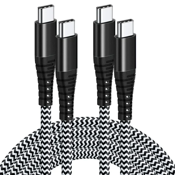 USB C to C Black aluminum shell Black and white wavy braided cable (4)