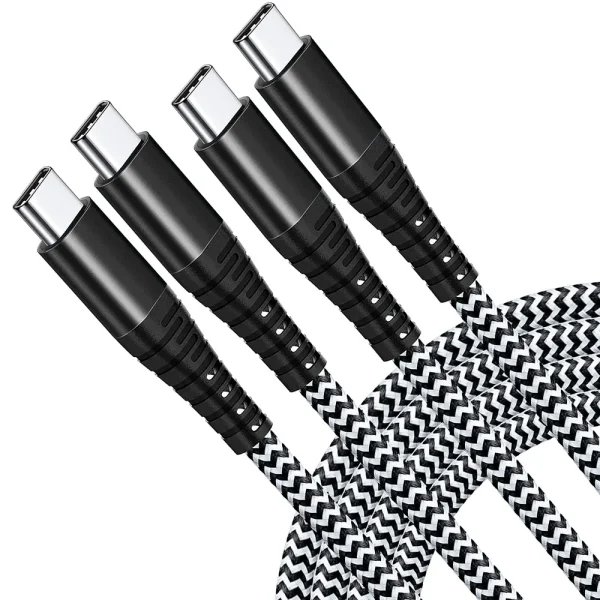 USB C to C Black aluminum shell Black and white wavy braided cable - Image 2